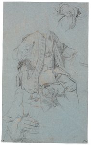 Studie van zittende man (hoofd slechts gesuggereerd) en twee detailstudies van handen door Heinrich Dittmers