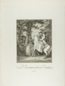 Ontmoeting in de bossen van Boulogne, uit Monument du Costume Physique et Moral de la fin du Dix-huitième siècle door Heinrich Guttenberg