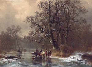 Houthakkers op een bevroren waterweg, 1873