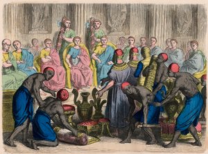 Oud Rome: Egyptische delegatie met geschenken voor de Senaat door Heinrich Leutemann