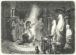 Pythia, Hogepriesteres van de Tempel van Apollo in Delphi (gravure) door Heinrich Leutemann