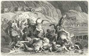 Romeinen die zich in falanxformatie opstellen tegen Thracische cavalerie door Heinrich Leutemann