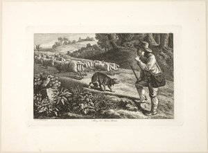 Arcadische herdersjongen en zijn kudde schapen door Heinrich Reinhold