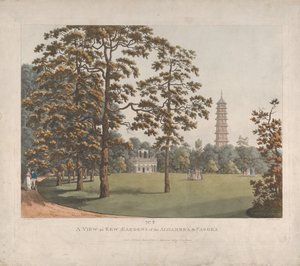 Een Uitzicht in Kew Gardens van het Alhambra en de Pagode, 1813 door Heinrich Schutz