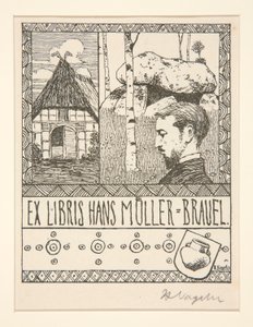 Boekplaat: Ex Libris Hans Mueller-Blauel door Heinrich Vogeler