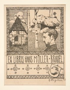 Boekplaat: Ex Libris Hans Mueller-Brauel door Heinrich Vogeler