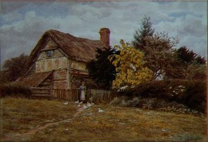Laburnum Cottage: een vrouw die eenden voert