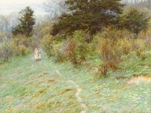 Sleutelbloemen op een heide in Surrey door Helen Allingham