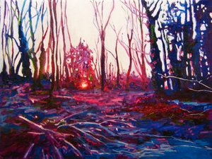 Zonsondergang op berijpt veld, 2009 (olieverf op doek)