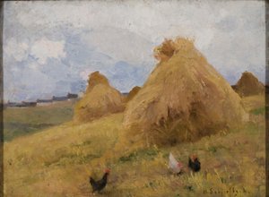 Kippen tussen Korenstokken, c.1888 door Helene Schjerfbeck