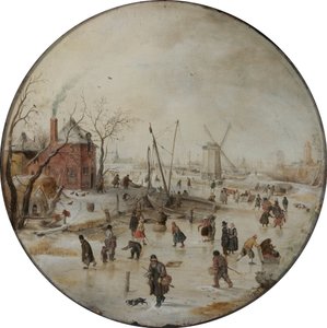 Bevroren rivier met schaatsers door Hendrick Avercamp