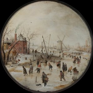 Bevroren rivier met schaatsers