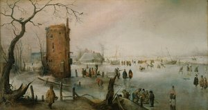 Schaatsen bij een Stad door Hendrick Avercamp