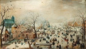 Winterlandschap met schaatsers