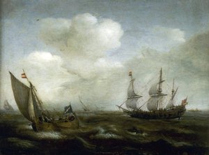 Nederlands schip en vissersboot in de bries door Hendrick Cornelisz Vroom