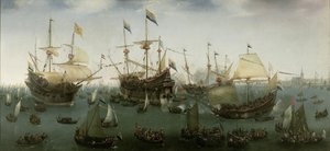 De terugkeer naar Amsterdam van de tweede expeditie naar Oost-Indië, 19 juli 1599 door Hendrick Cornelisz. Vroom