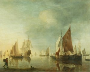 Schepen voor Anker in een Kalm Zee; Avondlicht, c.1650-60 door Hendrick Dubbels