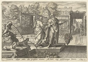 Elia voorspelt koning Achab dat er droogte zal komen door Hendrick Goltzius (rejected attribution)