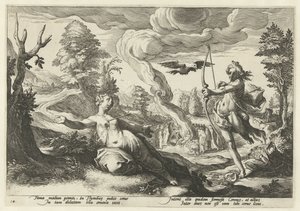 Apollo doodt Coronis door Hendrick Goltzius (workshop of)