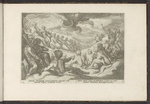 Jupiter roept de Olympische goden bijeen door Hendrick Goltzius (workshop of)