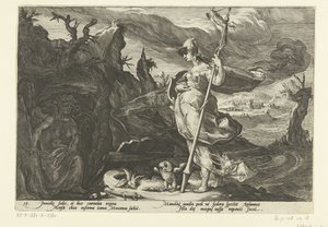 Minerva vraagt Nijd om jaloezie in Aglauros te ontsteken door Hendrick Goltzius (workshop of)