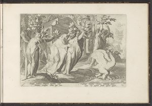 Phaëthons zussen veranderen in populieren en zijn vriend in een zwaan door Hendrick Goltzius (workshop of)