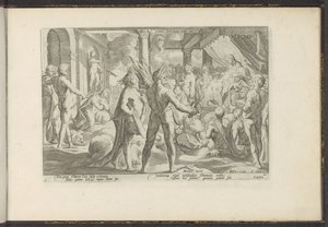 Phaëton in het paleis van Helios door Hendrick Goltzius (workshop of)