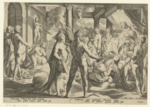 Phaëton in het paleis van Helios door Hendrick Goltzius (workshop of)