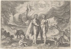 Prometheus schept de eerste mens door Hendrick Goltzius (workshop of)