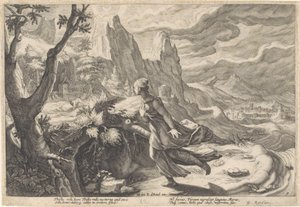 Thisbe vlucht voor de leeuwin (Metamorfosen van Ovidius)