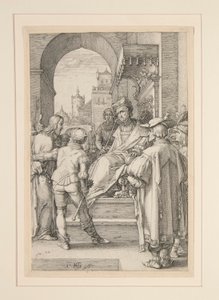 Christus voor Pilatus, uit De Passie, #5 in een serie van 12 gravures door Hendrick Goltzius