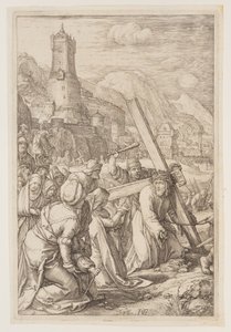 Christus draagt het kruis, uit The Passion door Hendrick Goltzius