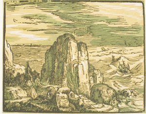 Klip aan een kust, uit Vier kleine landschappen door Hendrick Goltzius
