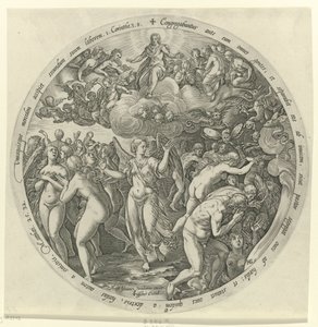 De gezegenden worden gescheiden van de vervloekten door Hendrick Goltzius