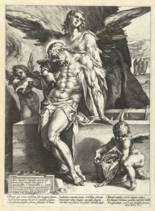 Engelen dragen het lichaam van Christus door Hendrick Goltzius