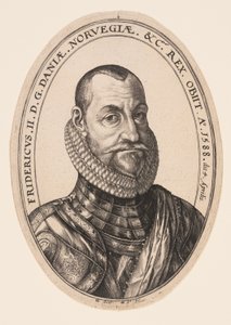 Frederik II, koning van Denemarken en Noorwegen door Hendrick Goltzius