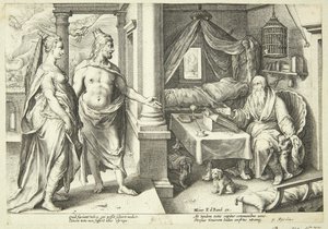 Jupiter en Juno raadplegen Teiresias door Hendrick Goltzius