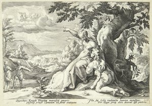 Clymene spoort Phaëton aan om Helios te vinden door Hendrick Goltzius