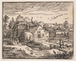 Landschap met boerderij door Hendrick Goltzius