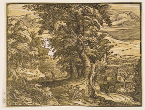 Landschap met een herderspaar door Hendrick Goltzius