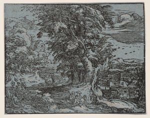 Landschap met een herderspaar door Hendrick Goltzius