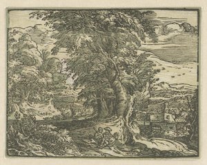 Landschap met zittend paartje door Hendrick Goltzius