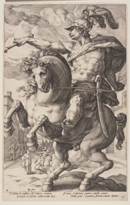 Marcus Curtius te paard, uit De Romeinse Helden door Hendrick Goltzius