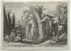 Pan achtervolgt Syrinx door Hendrick Goltzius
