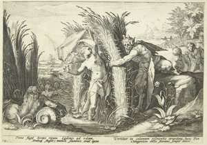 Pan en Syrinx door Hendrick Goltzius