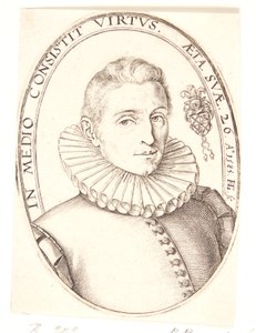 Portret van een jonge man, naar rechts gewend door Hendrick Goltzius