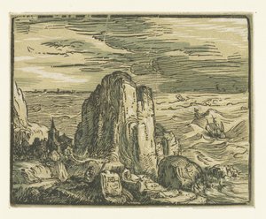 Rots aan een kust Vier kleine landschappen (serietitel) door Hendrick Goltzius