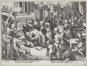 St. Paulus wekt Eutychus op door Hendrick Goltzius