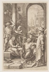 De doornenkroning, uit The Passion door Hendrick Goltzius