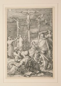 De kruisiging (Christus aan het kruis), uit De Passie, #10 in een serie van 12 gravures